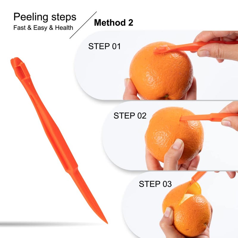 Soft Home Premium Plastic Orange Peeler Lemon Citrus Peel Cutter Vegetable Slicer Fruit Tools (Long Handle Type Orange 4 Pack; Mouse Type orange 2 Pack) - Image 4