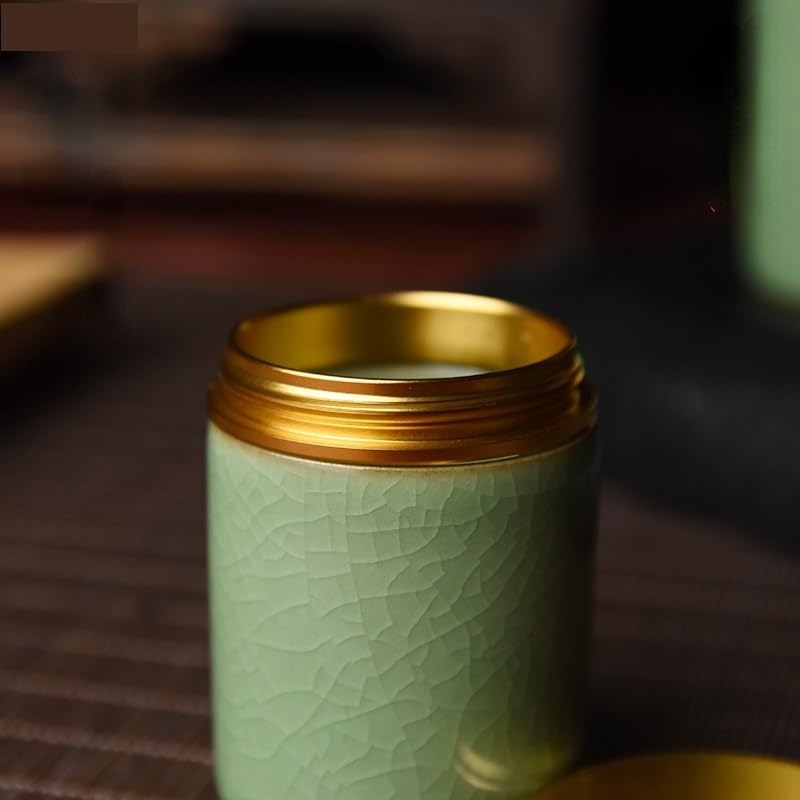 Tea Storage Ceramic Tea Caddy with Metal Lid Travel Tea Can Tea Container Storage Tank Tea Organizer Candy Jar (Small 4.7x6.5cm 05) - Image 5