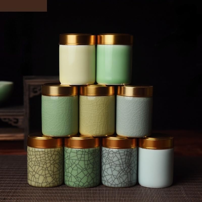 Tea Storage Ceramic Tea Caddy with Metal Lid Travel Tea Can Tea Container Storage Tank Tea Organizer Candy Jar (Small 4.7x6.5cm 05) - Image 3