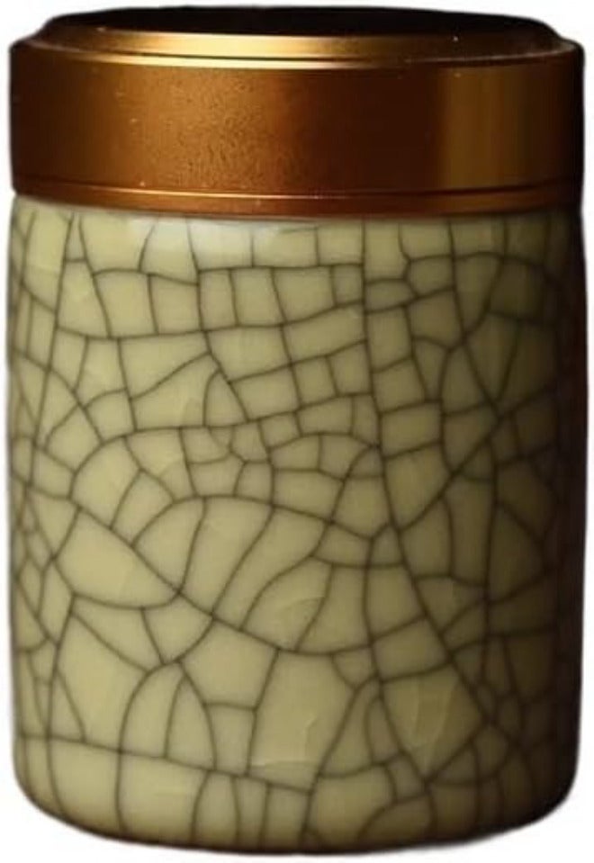 Tea Storage Ceramic Tea Caddy with Metal Lid Travel Tea Can Tea Container Storage Tank Tea Organizer Candy Jar (Small 4.7x6.5cm 05) - Image 1