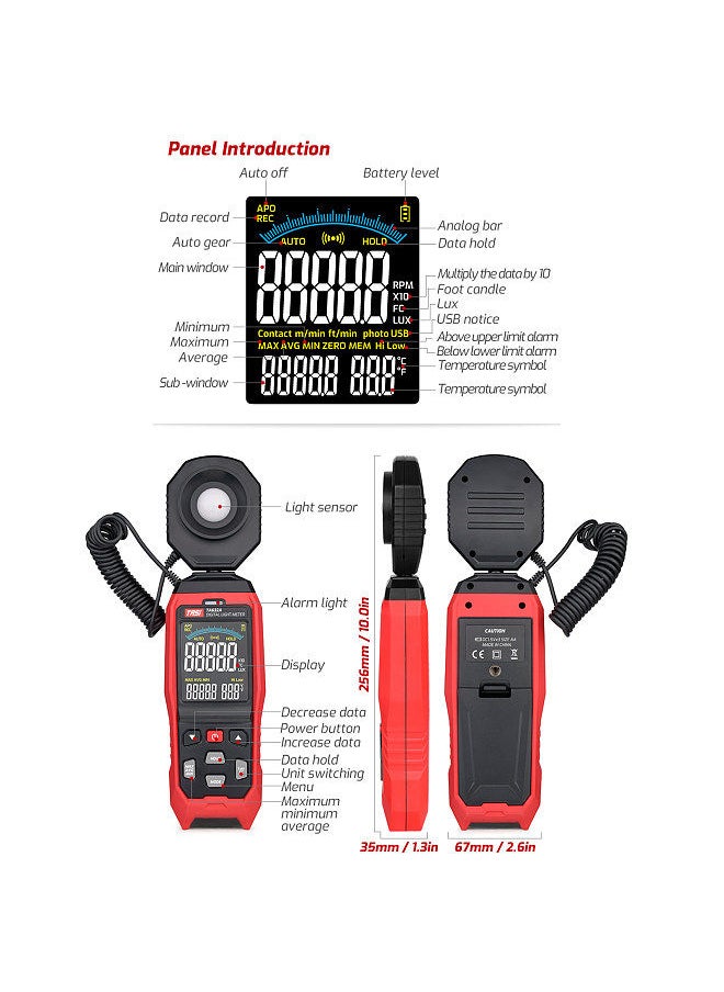 TASI - LCD Digital Light Meter Mini Digital Lux Meter Handheld Illuminometer Luminometer Photometer Luxmeter Light Meter 0-200000 Lux - Image 1