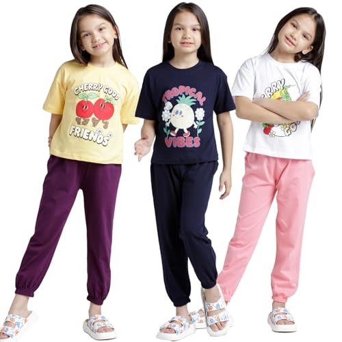 T2F Girls Tshirt and Pants Clothing Set (Pack of 3)(GLS-TSRT-PANT-01_Multicolor 1_2-3 yrs) - Image 1