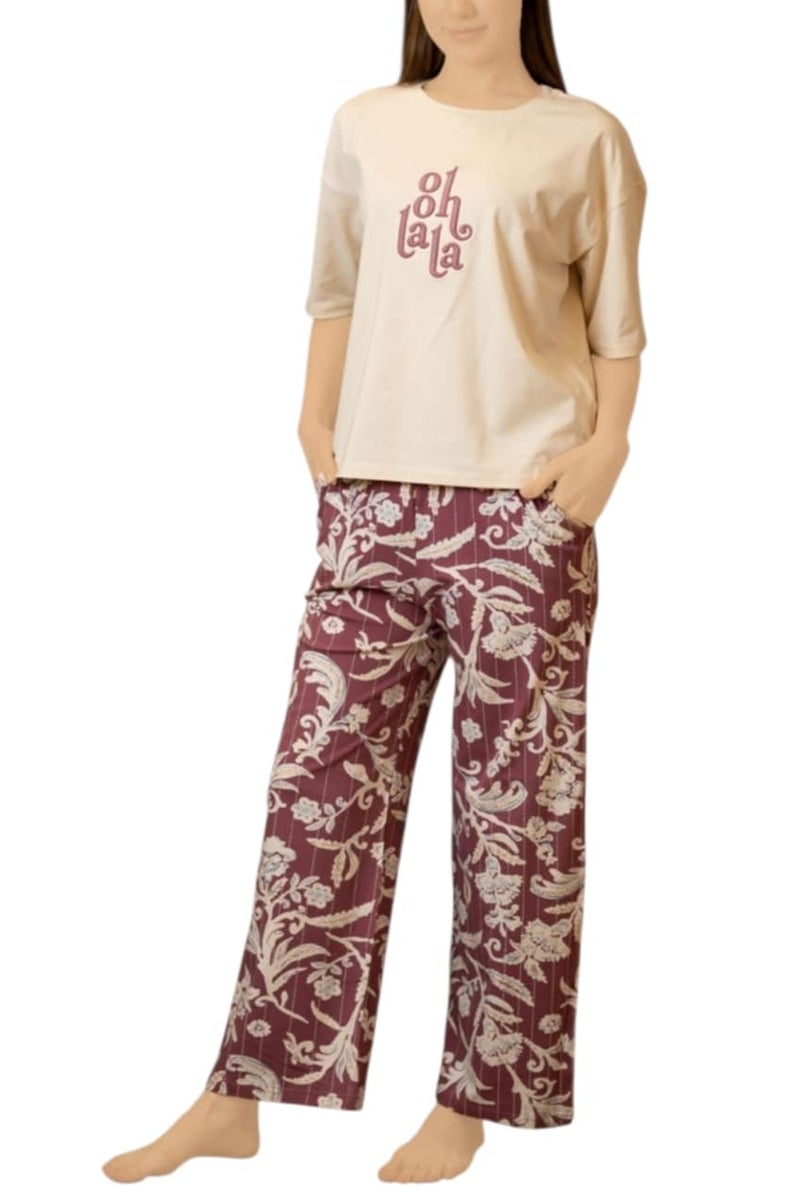 Cotton women printed short sleeve pajamas set in special big sizes