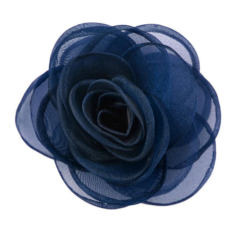 Merdia Rose Flower Hair Clips Brooches and Pins with Blue Accent Versatile Floral Accessories for Women