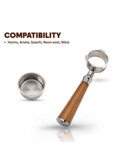 TEGRILO 51mm Bottomless Portafilter for Homix Edoolffe Saachi Geepas, Ariete Coffee Machines with Stainless Steel Replacement Filter Basket and Rosewood Handle  - Image 2