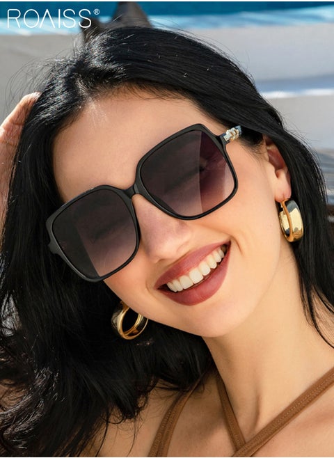 Women's Square Sunglasses, UV400 Protection Sun Glasses with Stylish Temples, Oversize Fashion Anti-glare Sun Shades for Women with Glasses Case, 66mm