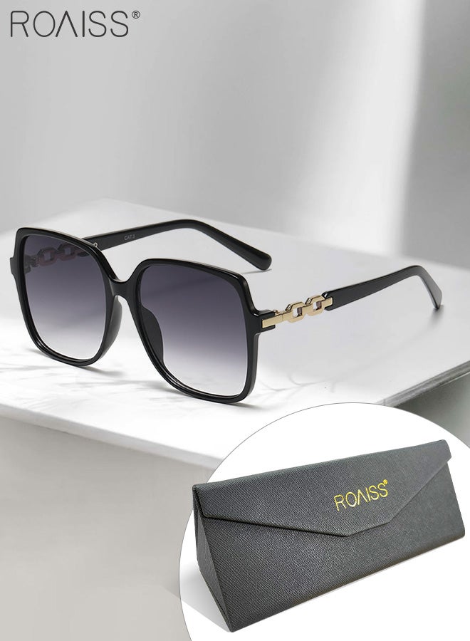 رويس نظارة شمسية مربعة للنساء، نظارة الشمس الواقية من الأشعة فوق البنفسجية 400 مع معابد أنيقة، ظلال شمسية عصرية كبيرة الحجم مضادة للوهج مع حافظة النظارة، 66 مم - Image 2