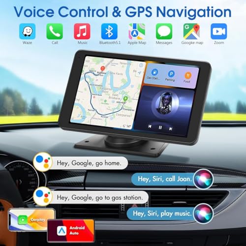 VUKARUAL 2026 Enhanced Carplay Screen for Car 7 HD Portable Carplay Android Auto with Bluetooth HD Backup Camera GPS Navigation Siri FM Radio AUX and Mirror Link Compatible with All Vehicles - Image 3