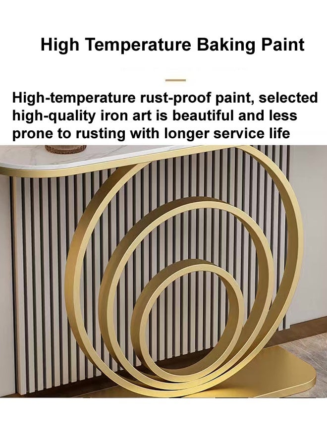 fashionhome Modern Design Italian Light Luxury Rustproof Rock Slab Console Table Curved Shape Tabletop Entryway Table Display Table Circular Ring Base Design Metal Frame Pedestal for Foyer Living Room Home Offices 100x30x80 cm - Image 4