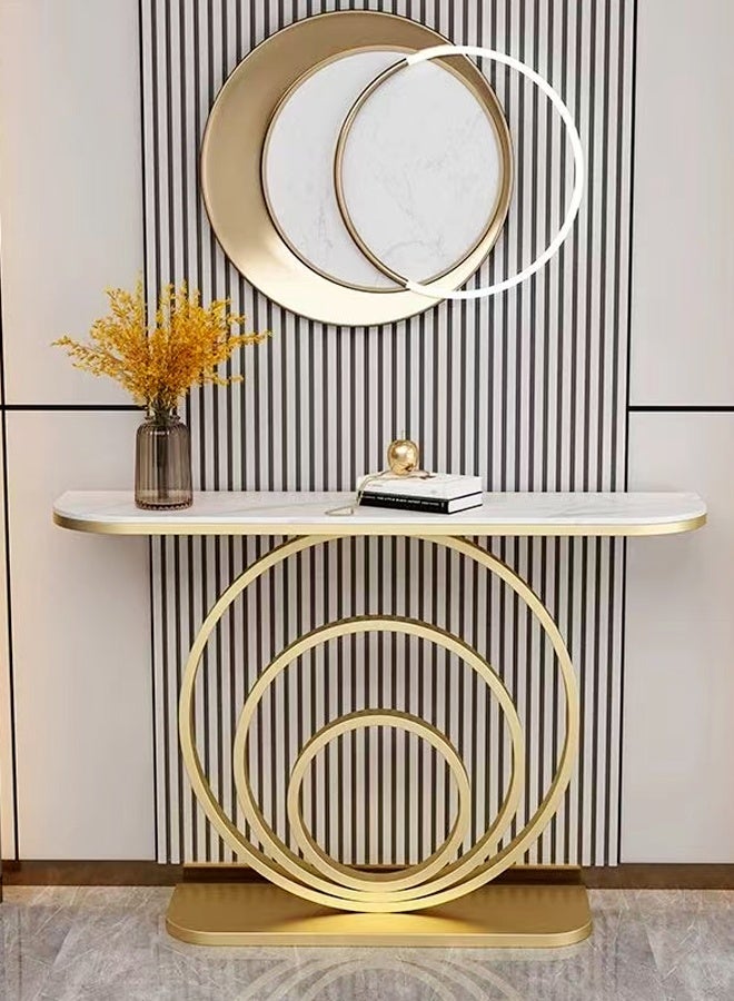 fashionhome Modern Design Italian Light Luxury Rustproof Rock Slab Console Table Curved Shape Tabletop Entryway Table Display Table Circular Ring Base Design Metal Frame Pedestal for Foyer Living Room Home Offices 100x30x80 cm - Image 3