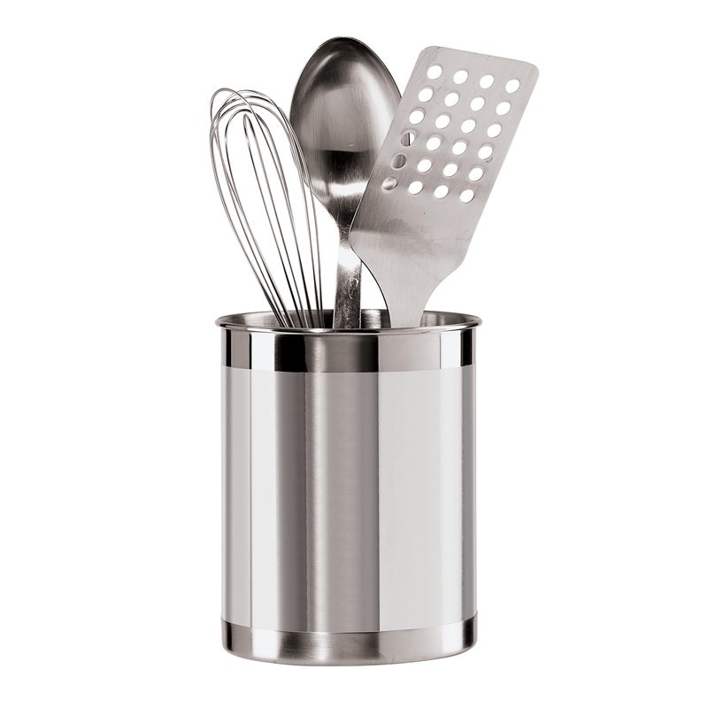Oggi Stainless Steel Utensil Holder - 5"" Diameter  Utensil Caddy  Weighted Base for Stability - Larger-Sized Utensil Crock and Countertop Utensil Organizer  Stainless Steel - Image 2