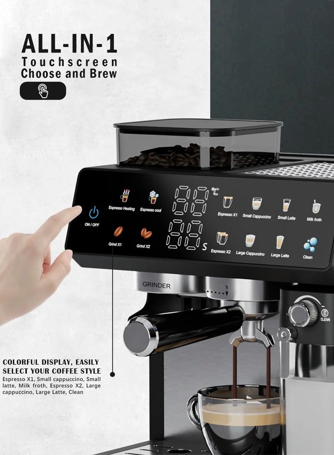 DSP All-in-One Espresso Machine with Grinder & Milk Frother, 20-Bar Automatic Coffee Maker, 1350W/2.6L Cappuccino/Latte/Espresso/ Coffee Machine with Touchscreen,Single/Double Shot Brew, Coffee Maker for Home and Office,KA3146 - Image 3