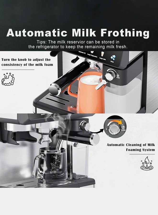 DSP All-in-One Espresso Machine with Grinder & Milk Frother, 20-Bar Automatic Coffee Maker, 1350W/2.6L Cappuccino/Latte/Espresso/ Coffee Machine with Touchscreen,Single/Double Shot Brew, Coffee Maker for Home and Office,KA3146 - Image 5