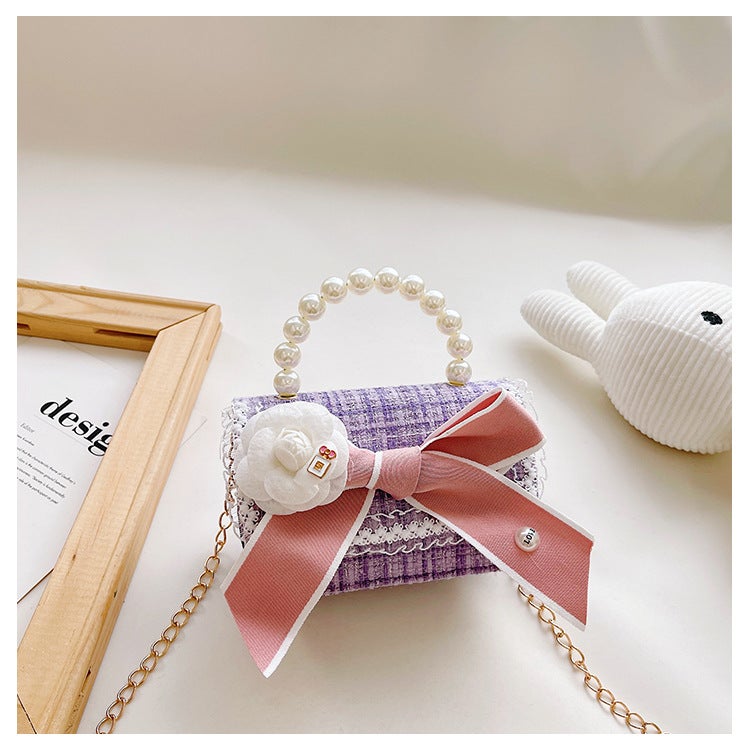 Kids Fashion Crossbody Bag with Chic Bow Purple Flower bow