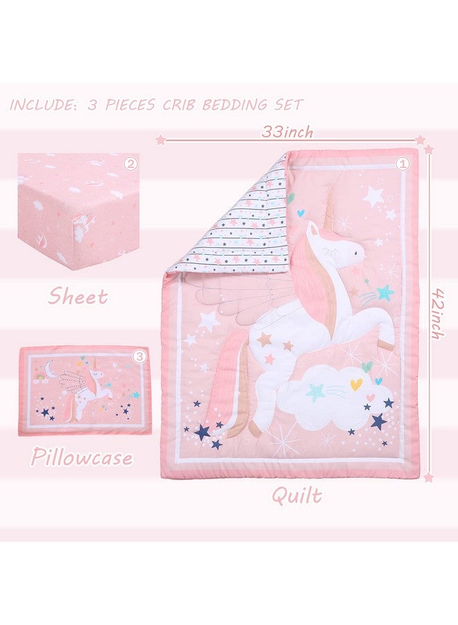 UOMNY Crib Bedding Set for Girls - Pink Baby Nursery Sets 3 Pieces Quilt Comforter Fitted Sheet Toddler Pillowcase Soft Star - Image 2