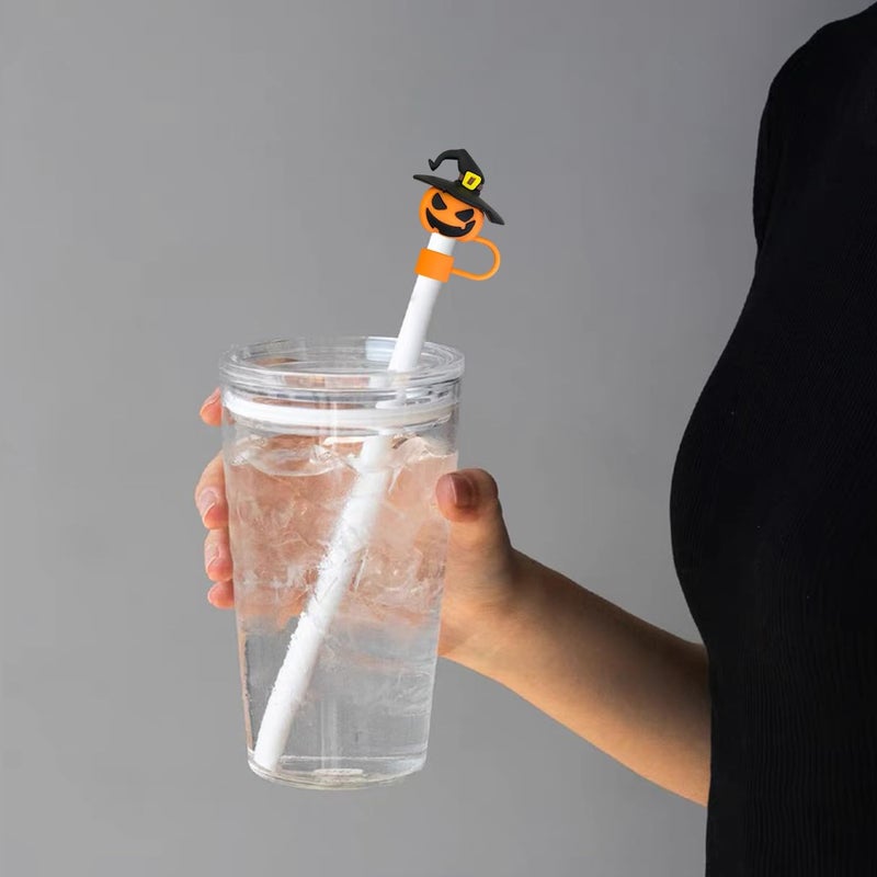 LYLYNB 4Pcs Halloween Straw Toppers Pumpkin Ghost Straw Covers Reusable Silicone Straws Cover Cap 10mm 0.4in Halloween Straws Lids Protectors Cute Ghosts Cup Accessories for Stanley Decorations - Image 4