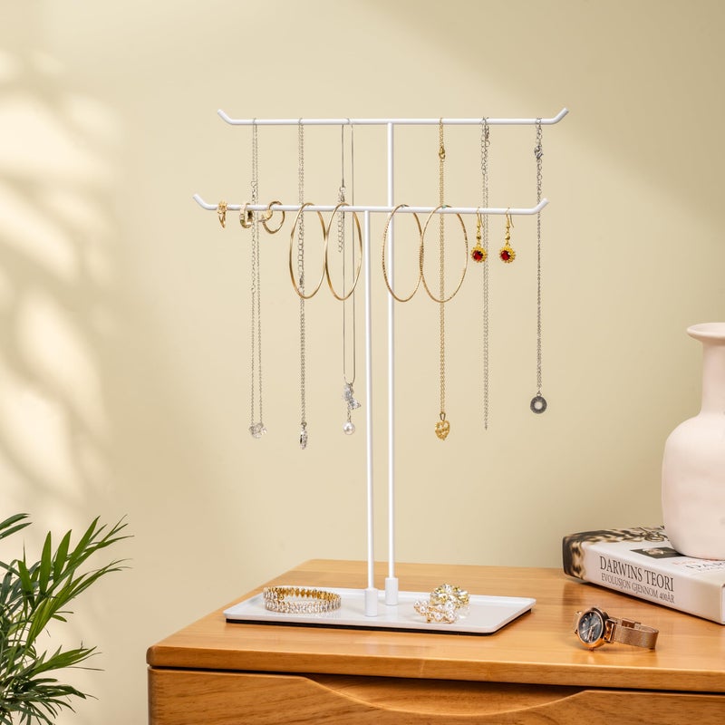 bussdis Necklace Holder Jewelry Stand Organizer for Necklaces and Bracelets Metal Display Stand Gift for Women Ideal for Home Bedroom or Vanity White - Image 2