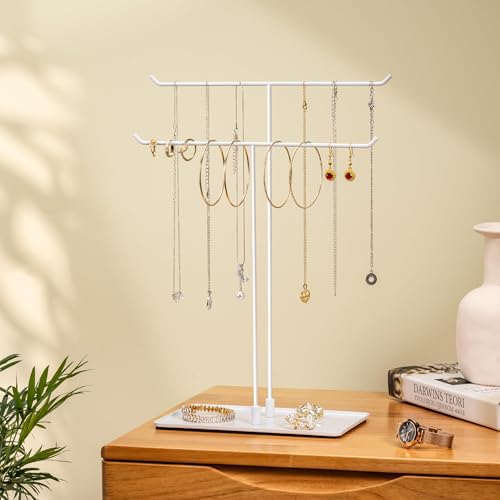 bussdis Necklace Holder Jewelry Stand Organizer for Necklaces and Bracelets Metal Display Stand Gift for Women Ideal for Home Bedroom or Vanity White - Image 1