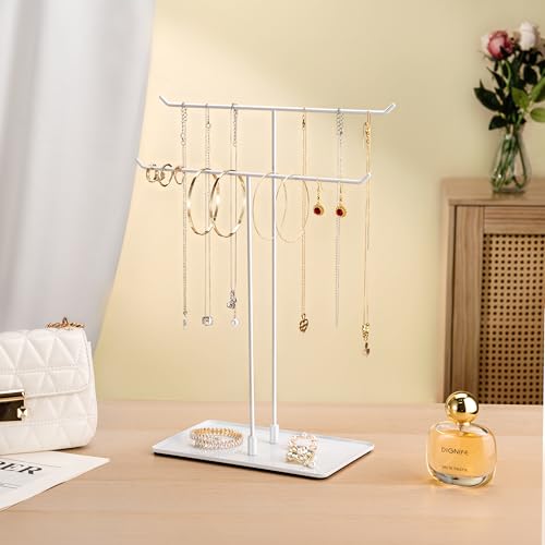 bussdis Necklace Holder Jewelry Stand Organizer for Necklaces and Bracelets Metal Display Stand Gift for Women Ideal for Home Bedroom or Vanity White - Image 3