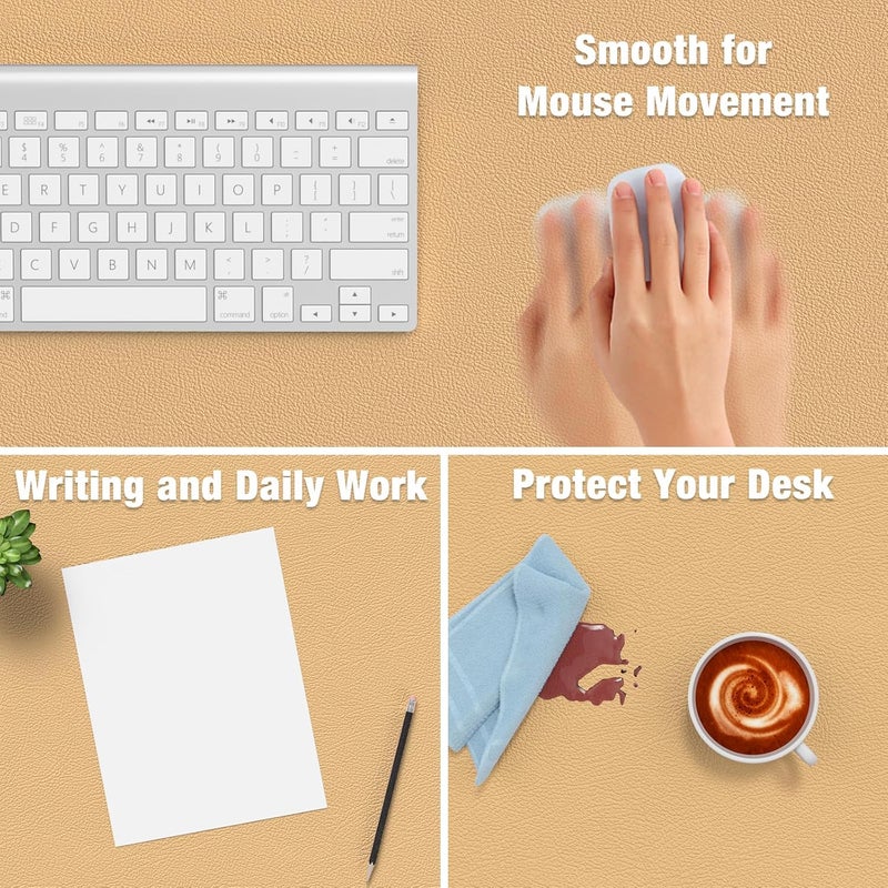 Hsurbtra Desk Pad, 23.6" x 13.8" PU Leather Desk Mat, M Extended Mouse Pad, Waterproof Desktop Blotter Protector, Non-Slip Ultra Thin Small Laptop Keyboard Writing Mat for Office Home, Earth Yellow - Image 4