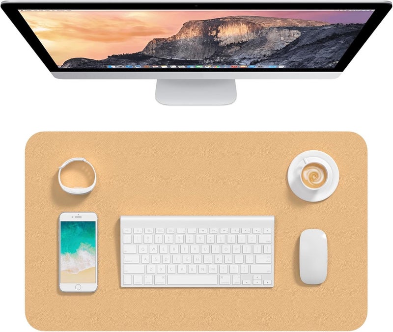 Hsurbtra Desk Pad, 23.6" x 13.8" PU Leather Desk Mat, M Extended Mouse Pad, Waterproof Desktop Blotter Protector, Non-Slip Ultra Thin Small Laptop Keyboard Writing Mat for Office Home, Earth Yellow - Image 1