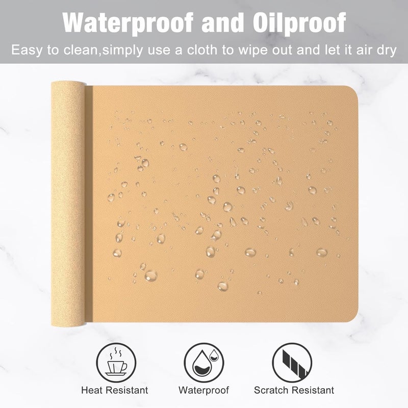 Hsurbtra Desk Pad, 23.6" x 13.8" PU Leather Desk Mat, M Extended Mouse Pad, Waterproof Desktop Blotter Protector, Non-Slip Ultra Thin Small Laptop Keyboard Writing Mat for Office Home, Earth Yellow - Image 5