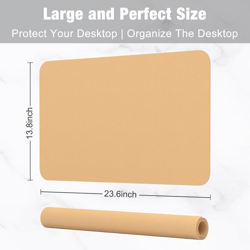 Hsurbtra Desk Pad, 23.6" x 13.8" PU Leather Desk Mat, M Extended Mouse Pad, Waterproof Desktop Blotter Protector, Non-Slip Ultra Thin Small Laptop Keyboard Writing Mat for Office Home, Earth Yellow - Image 3