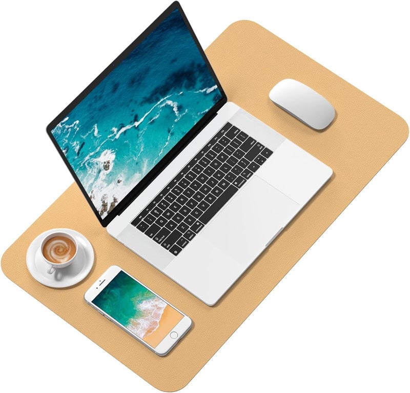 Hsurbtra Desk Pad, 23.6" x 13.8" PU Leather Desk Mat, M Extended Mouse Pad, Waterproof Desktop Blotter Protector, Non-Slip Ultra Thin Small Laptop Keyboard Writing Mat for Office Home, Earth Yellow - Image 2