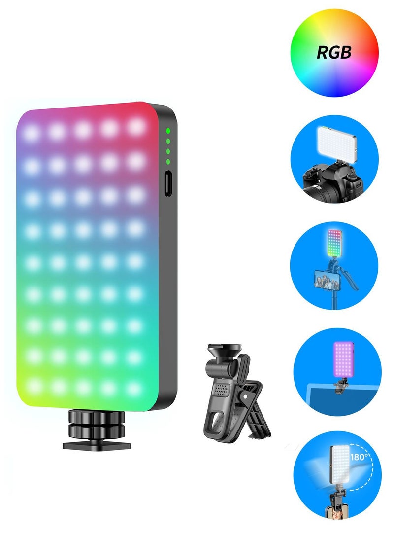 Full-color RGB Mobile Phone Fill Light Mini Portable Internet Celebrity Shooting Live Broadcast Photo Beauty Pocket LED light Dimmable Scene Lighting for Tablet Phone Camera Video D10S (Black)  - Image 2