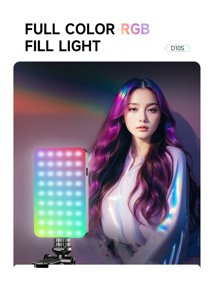 Full-color RGB Mobile Phone Fill Light Mini Portable Internet Celebrity Shooting Live Broadcast Photo Beauty Pocket LED light Dimmable Scene Lighting for Tablet Phone Camera Video D10S (Black)  - Image 4