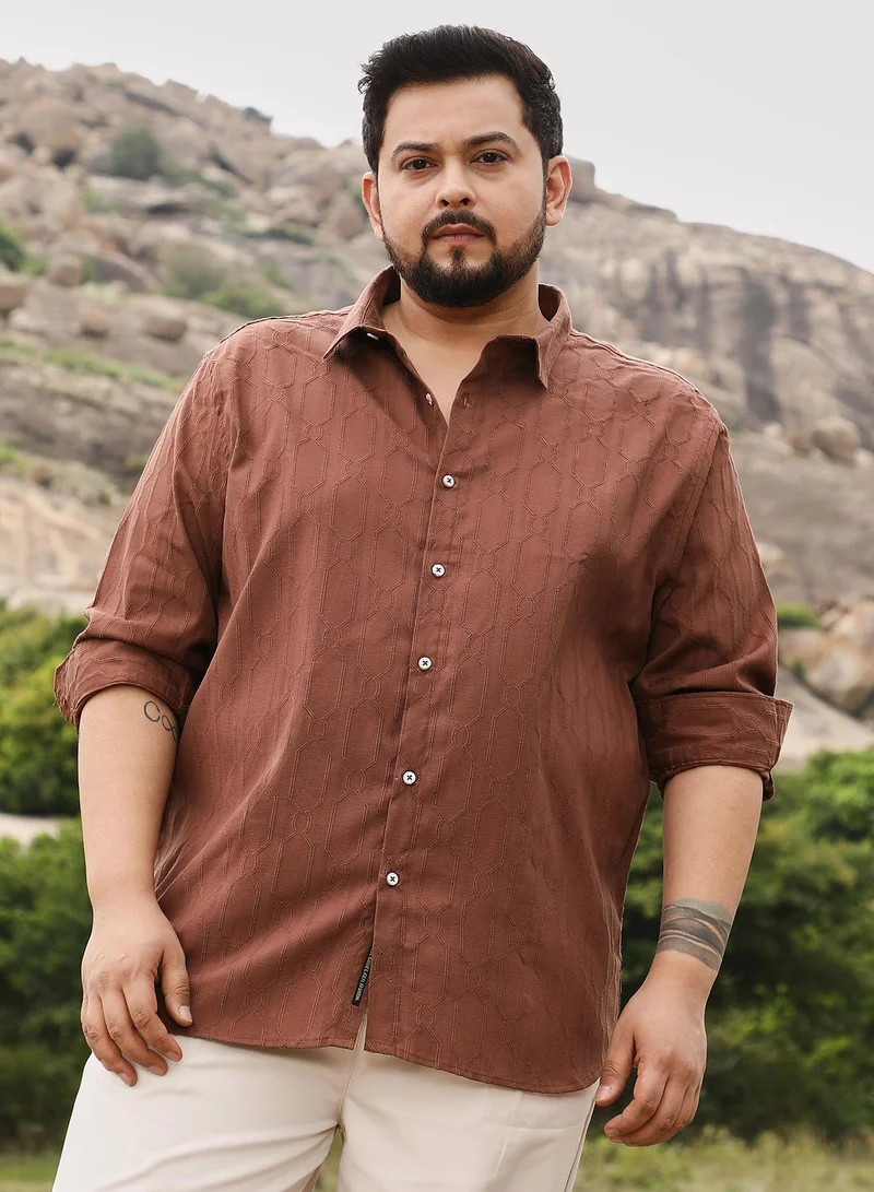 انستافاب بلس قميص رجالي Instafab بني شوكولاتة بنقشة هندسية جاكار