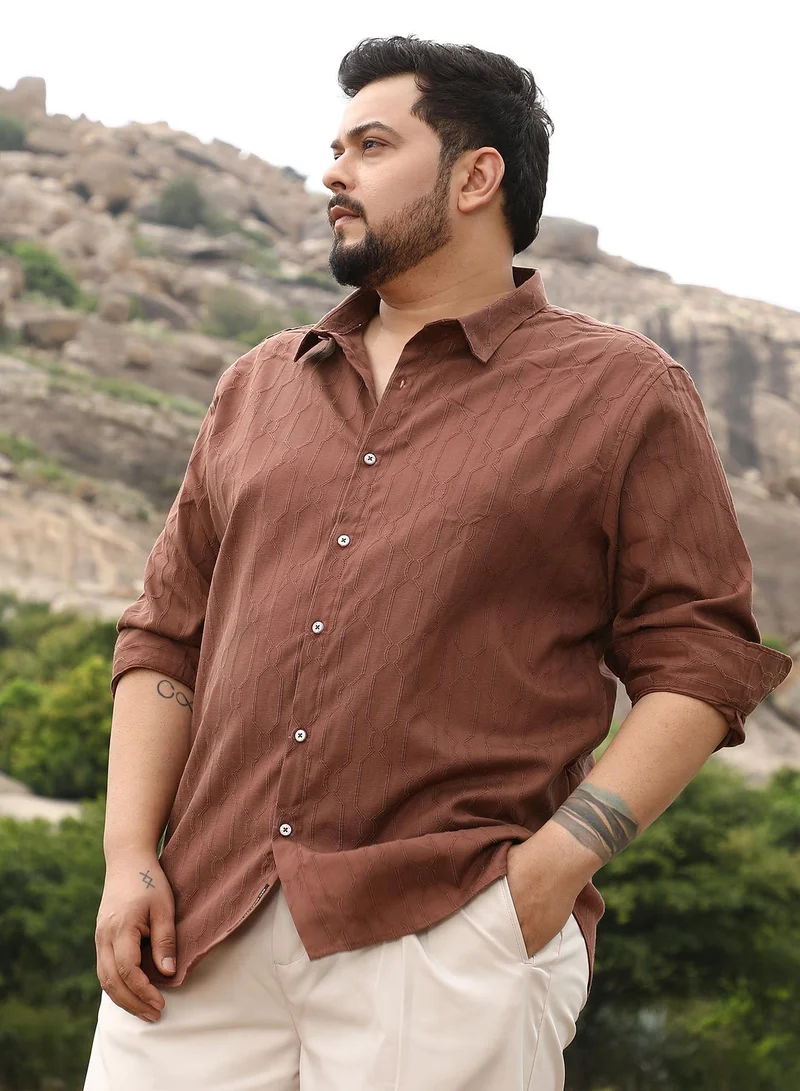 انستافاب بلس قميص رجالي Instafab بني شوكولاتة بنقشة هندسية جاكار