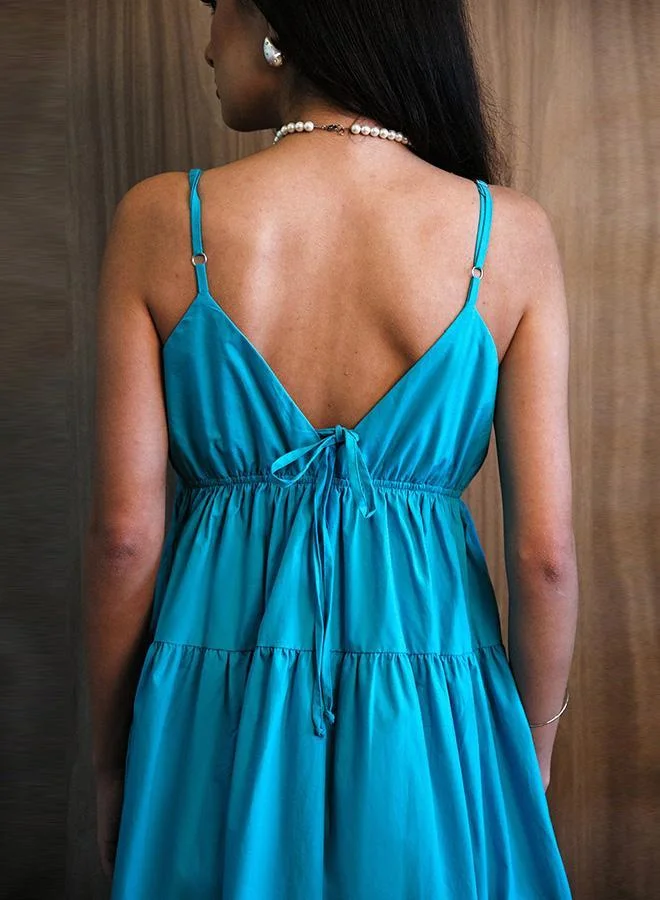 Virgio 100% Cotton Back Tie-Up Detail Tier Dress