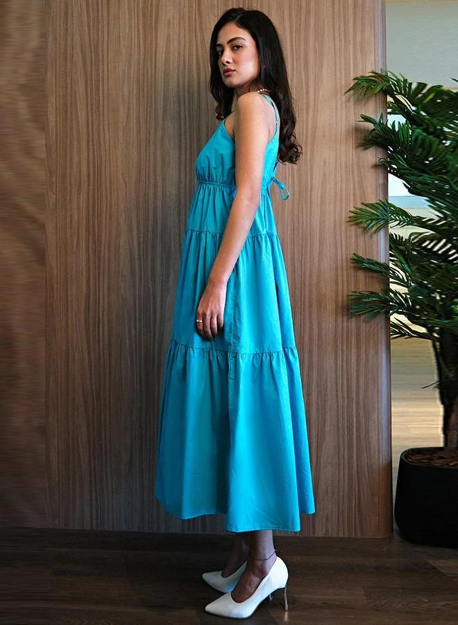 Virgio 100% Cotton Back Tie-Up Detail Tier Dress