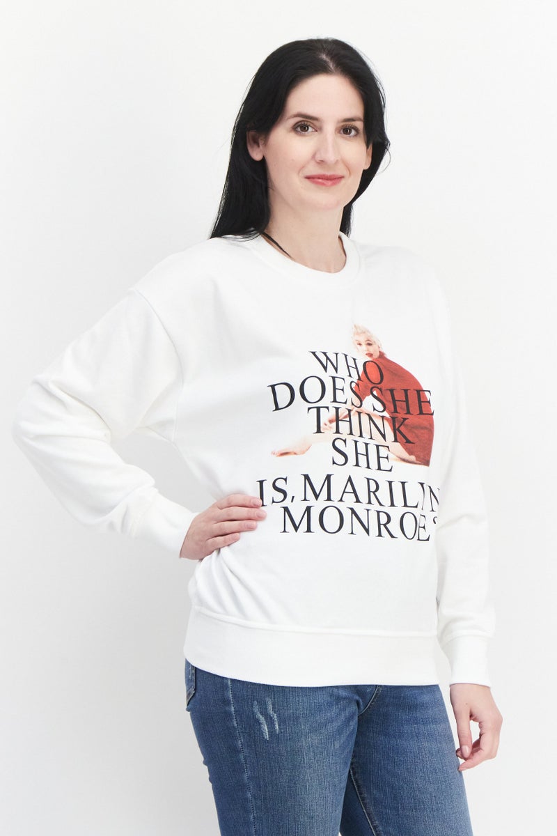 Marilyn Monroe Women Crew Neck Printed Long Sleeve Sweatshirts, White - Image 1