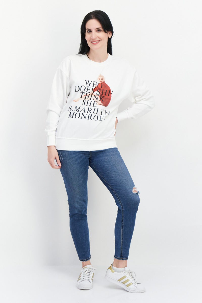 Marilyn Monroe Women Crew Neck Printed Long Sleeve Sweatshirts, White - Image 2