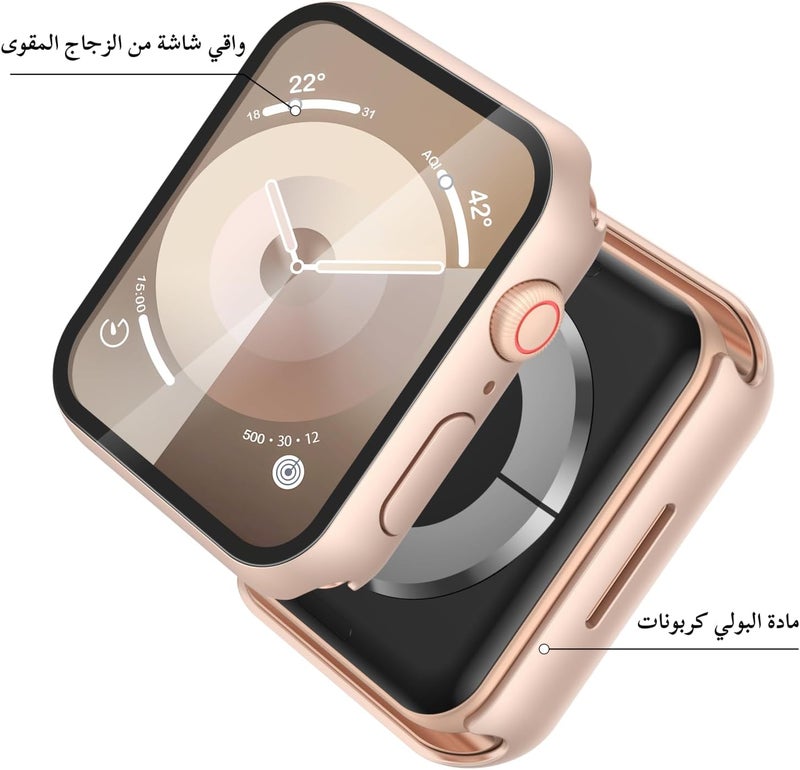 Misxi [2 Pack] 1 Rose Gold + 1 Clear Hard Case with Tempered Glass Screen Protector for Apple Watch, Ultra Thin Anti-Scratch Protective Cover for 41mm Apple Watch Series 9 Series 8 Series 7 - Image 4