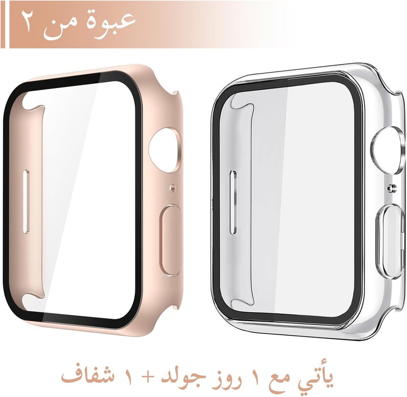Misxi [2 Pack] 1 Rose Gold + 1 Clear Hard Case with Tempered Glass Screen Protector for Apple Watch, Ultra Thin Anti-Scratch Protective Cover for 41mm Apple Watch Series 9 Series 8 Series 7 - Image 2