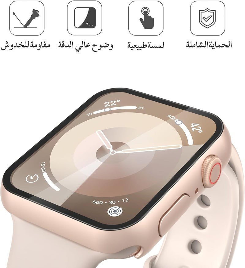 Misxi [2 Pack] 1 Rose Gold + 1 Clear Hard Case with Tempered Glass Screen Protector for Apple Watch, Ultra Thin Anti-Scratch Protective Cover for 41mm Apple Watch Series 9 Series 8 Series 7 - Image 3
