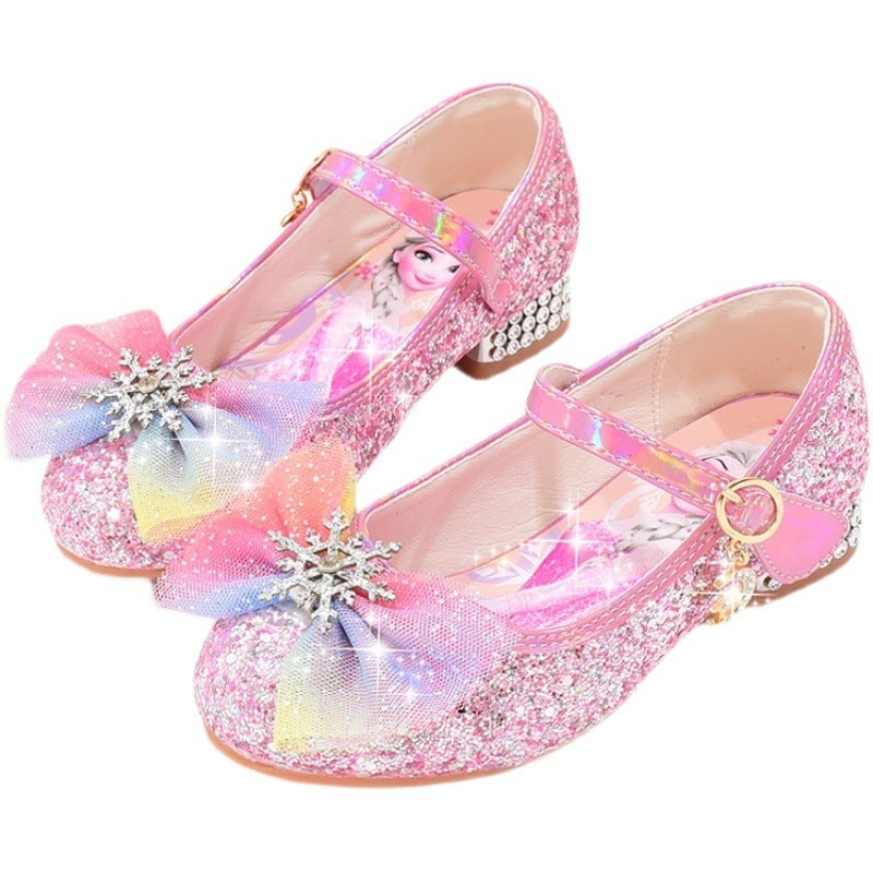 Girls'' High-Heeled Shoes 2026 Spring and Autumn Season Little Girl Leather Shoes Soft Sole Elsa Princess Shoes Children''s Crystal Shoes Single Shoes - Image 2