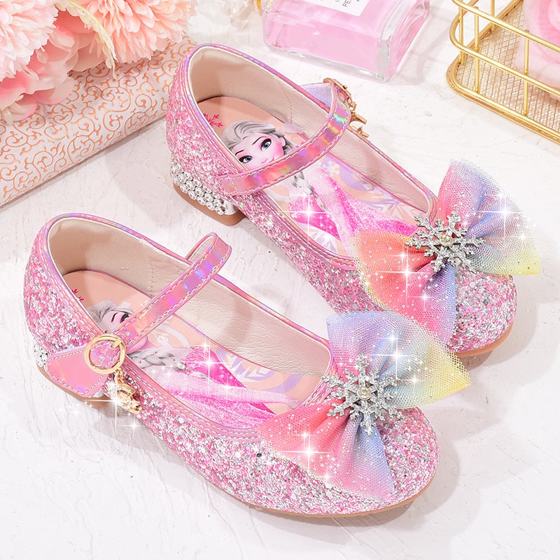 Girls'' High-Heeled Shoes 2026 Spring and Autumn Season Little Girl Leather Shoes Soft Sole Elsa Princess Shoes Children''s Crystal Shoes Single Shoes - Image 5