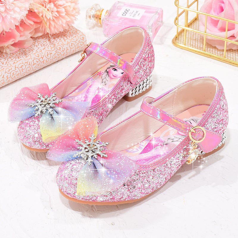 Girls'' High-Heeled Shoes 2026 Spring and Autumn Season Little Girl Leather Shoes Soft Sole Elsa Princess Shoes Children''s Crystal Shoes Single Shoes - Image 3