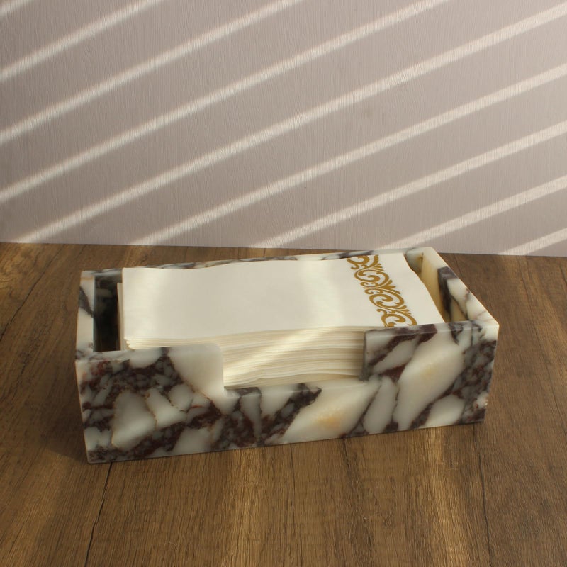 Natust Natural Calacatta Viola Marble Napkin Holder, Guest Towel Holder, Paper Hand Basket for Bathroom/Kitchen/Restaurant - Image 1