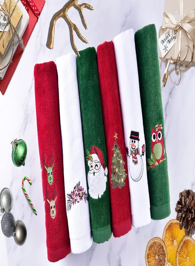 ULERSP Christmas Hand Towels for Bathroom 16 x 25 inch, 6 Pack Embroidery Design 100% Cotton Super Soft and Absorbent Dish Towels, for Holiday, Kitchen, Drying, Cleaning Gift - Image 4