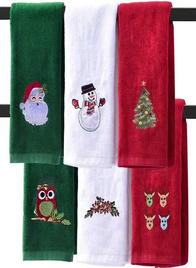 ULERSP Christmas Hand Towels for Bathroom 16 x 25 inch, 6 Pack Embroidery Design 100% Cotton Super Soft and Absorbent Dish Towels, for Holiday, Kitchen, Drying, Cleaning Gift - Image 1