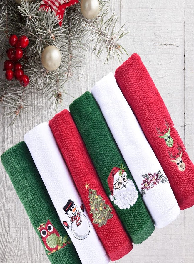 ULERSP Christmas Hand Towels for Bathroom 16 x 25 inch, 6 Pack Embroidery Design 100% Cotton Super Soft and Absorbent Dish Towels, for Holiday, Kitchen, Drying, Cleaning Gift - Image 2