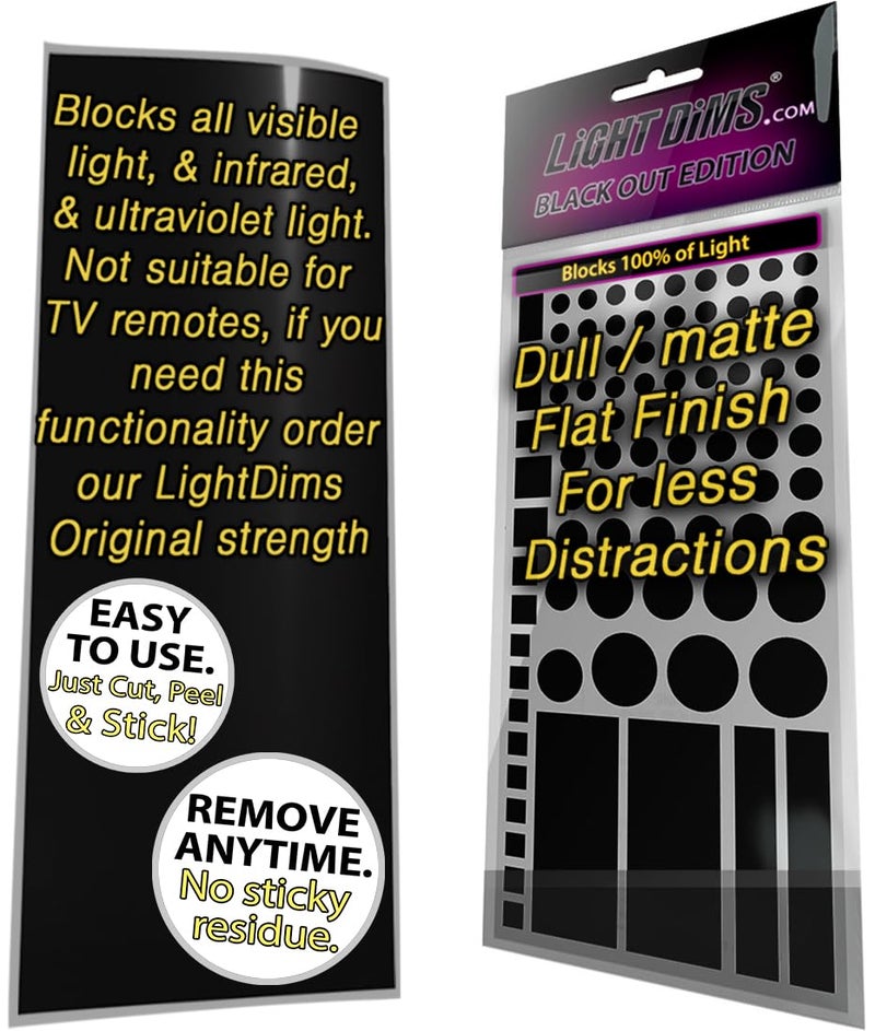 LIGHT DIMS LightDims Black Out Edition Light Blocking LED Covers (2 Sheets) Shapes & Uncut Sheet for Electronics & Appliances. Blocks 100% of Light, in Retail Packaging. - Image 2