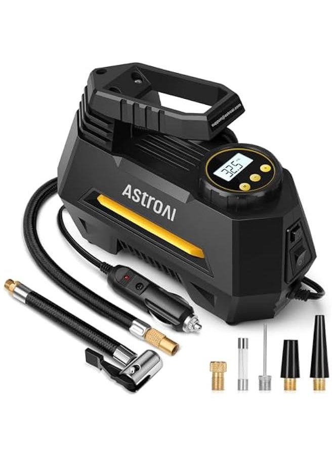 Generic Tire Inflator Portable Air Compressor Tire Air Pump for Car Tires - Car Accessories, 12V DC Auto Pump with Digital Pressure Gauge, Emergency LED Light for Bicycle, Balloons, Yellow  - Image 1