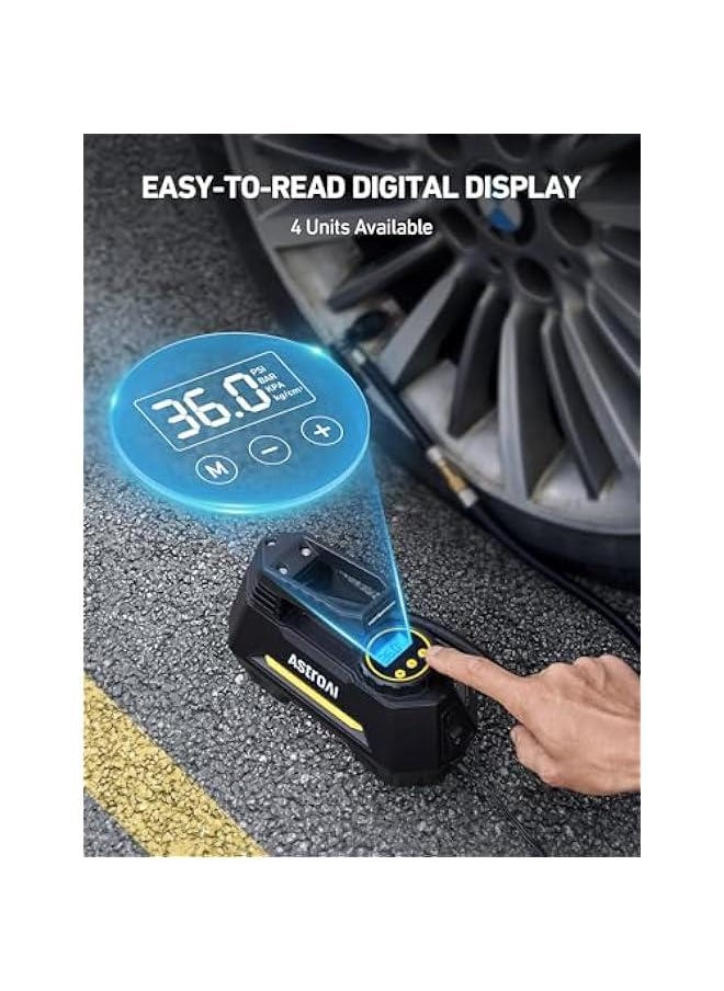Generic Tire Inflator Portable Air Compressor Tire Air Pump for Car Tires - Car Accessories, 12V DC Auto Pump with Digital Pressure Gauge, Emergency LED Light for Bicycle, Balloons, Yellow  - Image 5