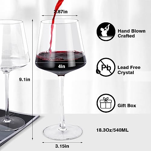 Yaschmo Wine Glasses Set of 4- Hand Blown Crystal, 18 oz Modern Glasses with Tall Stem for Red White Wine, Great Gift Packaging for Daily Use,Unique Wedding Anniversary or Birthday Gift - Image 2